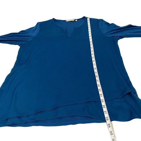 Soft Surroundings Alix Long Sleeve Mixed‎ Media Asymmetrical Hem Teal Blouse Lg - Picture 6 of 6